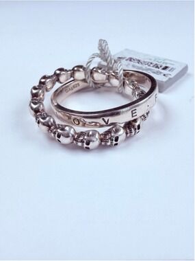 Thomas Sabo Mens Rebel Skull & Logo United Band Duo Sterling Silver Rings BNWT